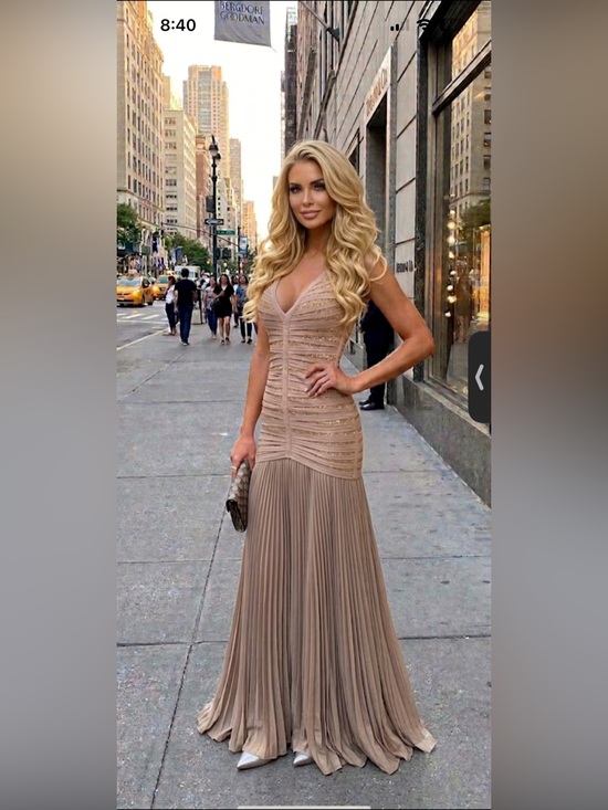 Herve Leger Dresses & Skirts - Herve leger Eliza dress gown Small beige beaded small nude